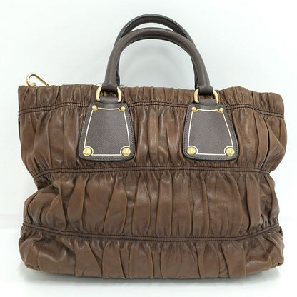 Prada Gathered 2-Way Shoulder Bag Leather Brown