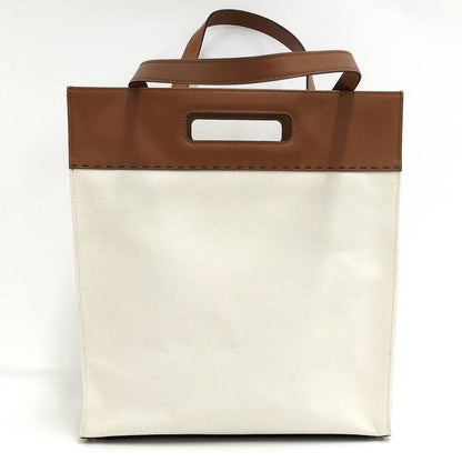 Fendi 2-Way Shoulder Bag Logo Leather Canvas Ivory Brown 7 Va481