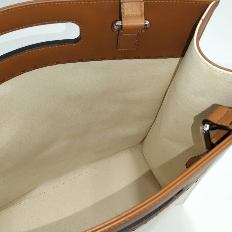 Fendi 2-Way Shoulder Bag Logo Leather Canvas Ivory Brown 7 Va481