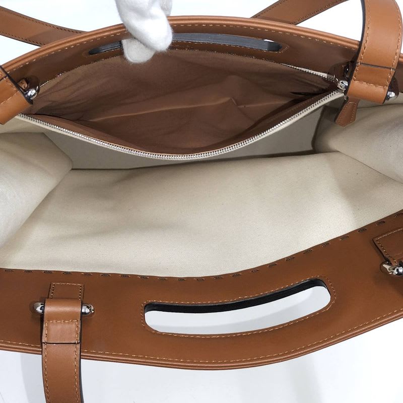 Fendi 2-Way Shoulder Bag Logo Leather Canvas Ivory Brown 7 Va481