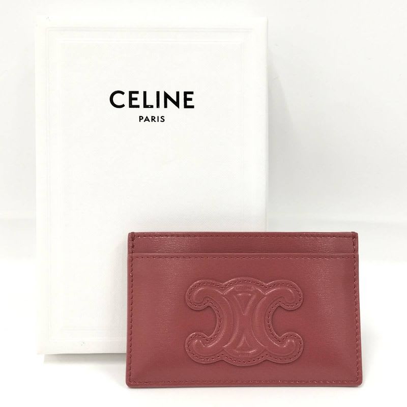 Celine Card Case Triomphe Leather Pink