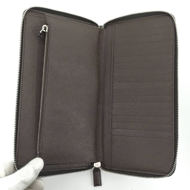 Prada Round Zipper Long Wallet Leather Brown 2 Ml220