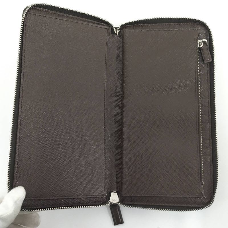Prada Round Zipper Long Wallet Leather Brown 2 Ml220