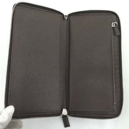 Prada Round Zipper Long Wallet Leather Brown 2 Ml220