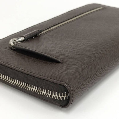 Prada Round Zipper Long Wallet Leather Brown 2 Ml220