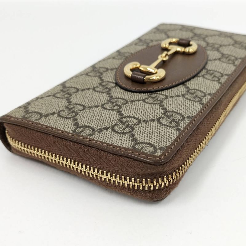 Gucci Round Zipper Long Wallet Horsebit PVC Brown 621889