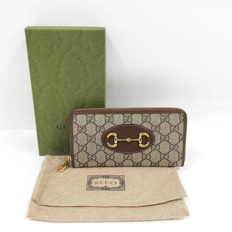 Gucci Round Zipper Long Wallet Horsebit PVC Brown 621889