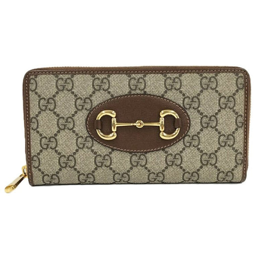 Gucci Round Zipper Long Wallet Horsebit PVC Brown 621889