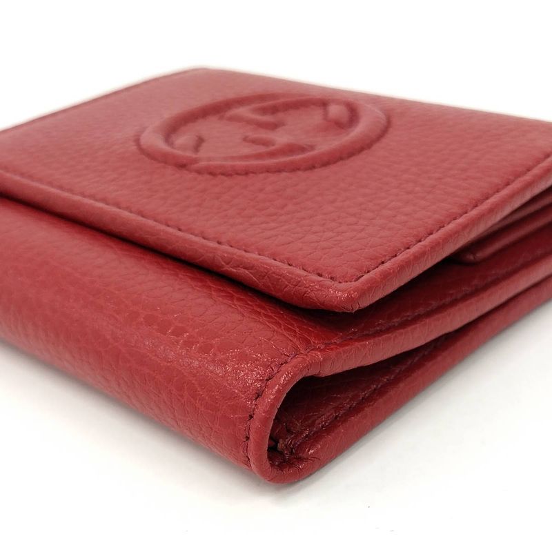 Gucci Trifold Wallet Compact Wallet Soho Interlocking G Leather Red 598207