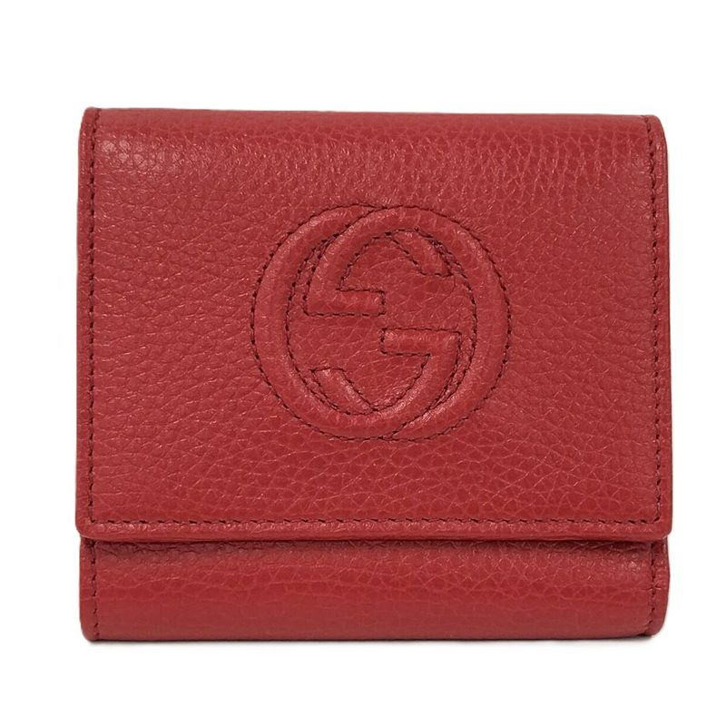 Gucci Trifold Wallet Compact Wallet Soho Interlocking G Leather Red 598207