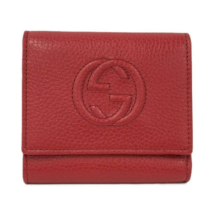 Gucci Trifold Wallet Compact Wallet Soho Interlocking G Leather Red 598207