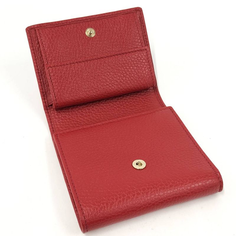 Gucci Trifold Wallet Compact Wallet Soho Interlocking G Leather Red 598207