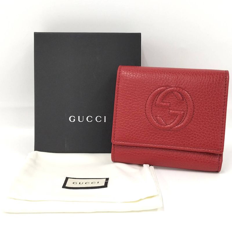 Gucci Trifold Wallet Compact Wallet Soho Interlocking G Leather Red 598207