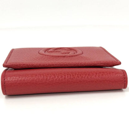 Gucci Trifold Wallet Compact Wallet Soho Interlocking G Leather Red 598207
