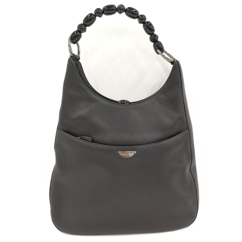 Christian Dior Maris Pearl Handbag Leather Black