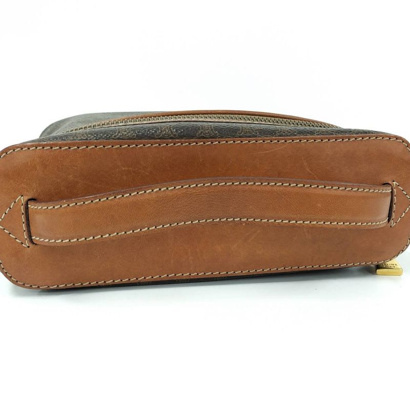 Celine Vanity Bag Macadam Pattern Leather PVC Brown