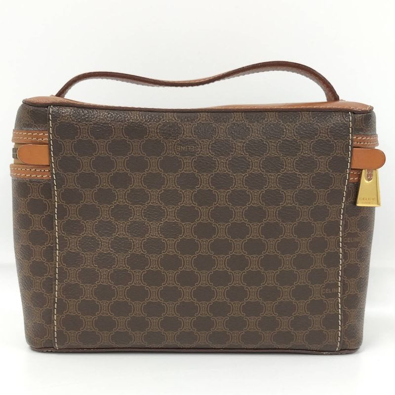 Celine Vanity Bag Macadam Pattern Leather PVC Brown