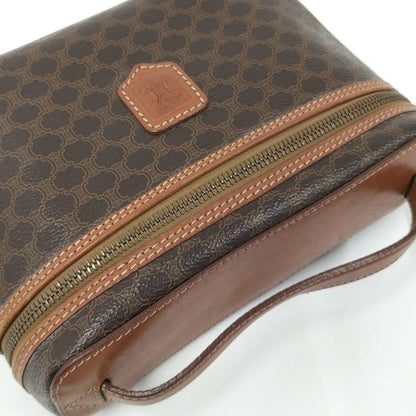 Celine Vanity Bag Macadam Pattern Leather PVC Brown