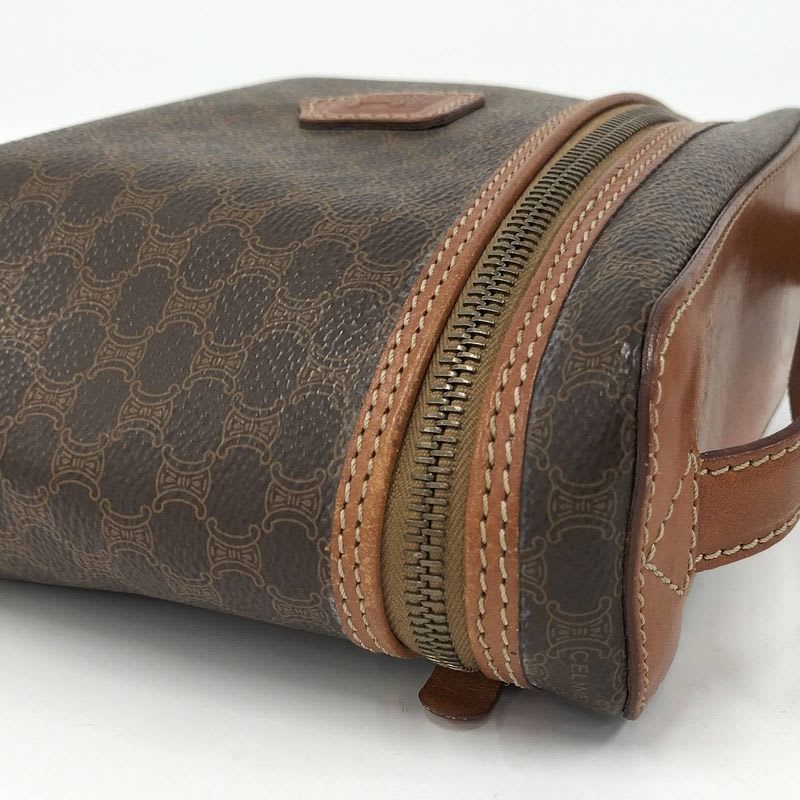 Celine Vanity Bag Macadam Pattern Leather PVC Brown