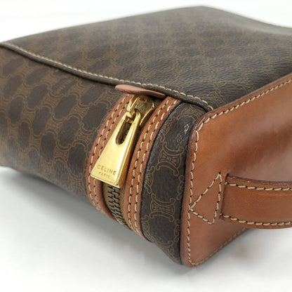 Celine Vanity Bag Macadam Pattern Leather PVC Brown