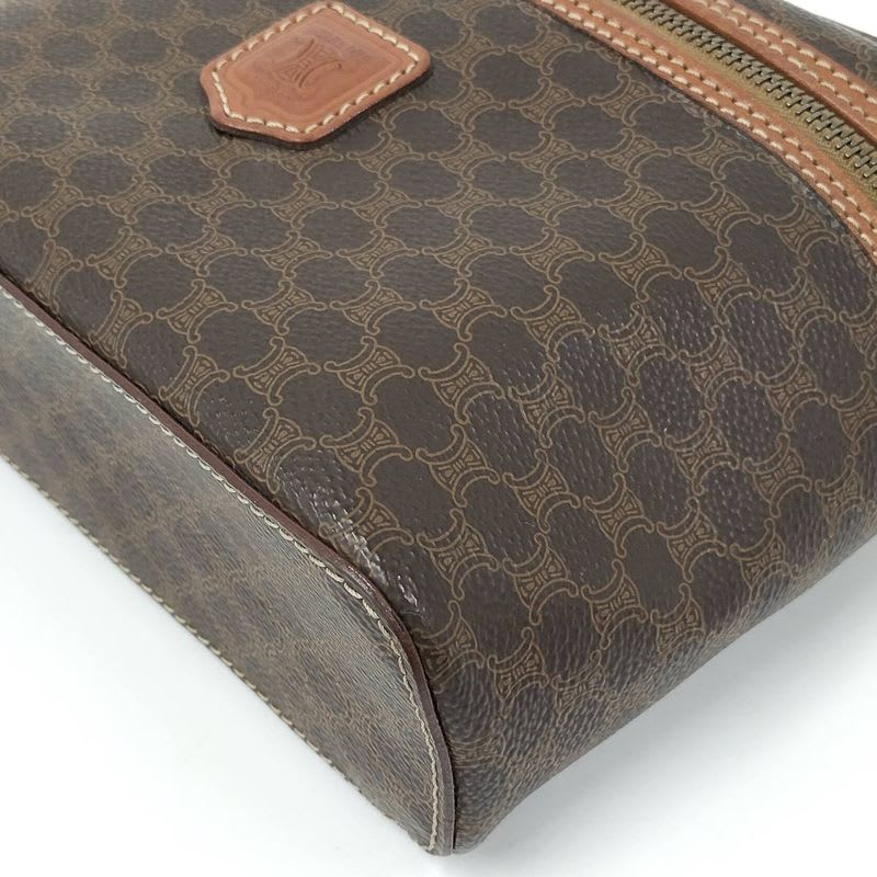 Celine Vanity Bag Macadam Pattern Leather PVC Brown