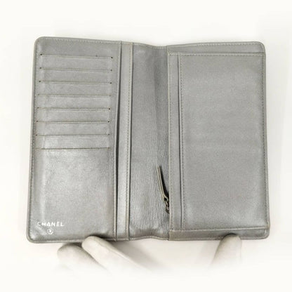 Chanel Camellia Embossed Bifold Long Wallet Leather Black