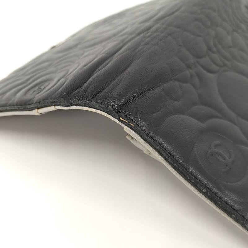 Chanel Camellia Embossed Bifold Long Wallet Leather Black