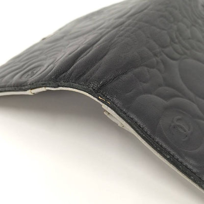 Chanel Camellia Embossed Bifold Long Wallet Leather Black