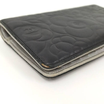 Chanel Camellia Embossed Bifold Long Wallet Leather Black