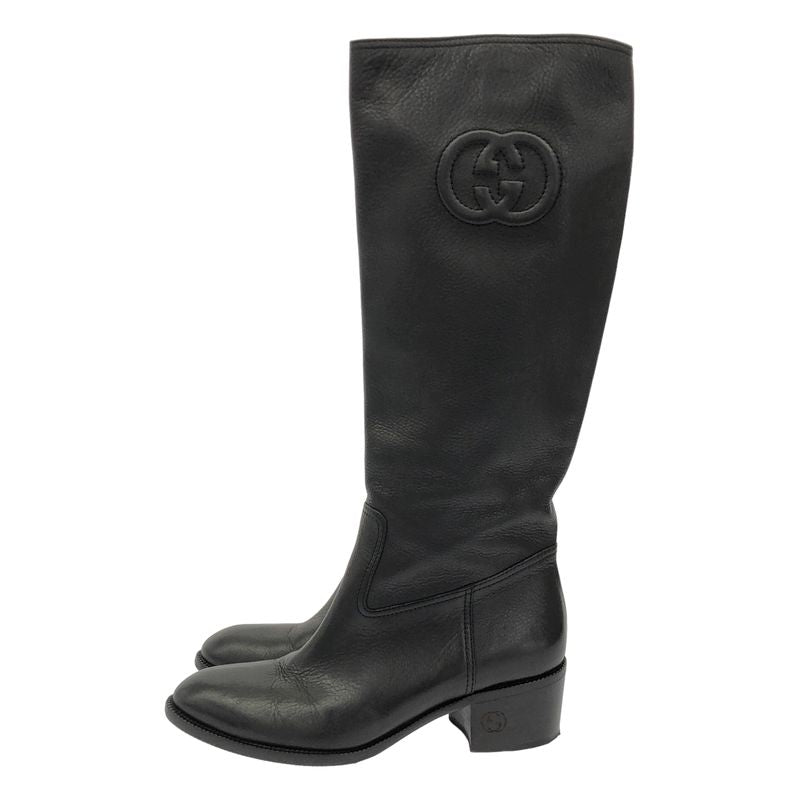 Gucci Interlocking Gleather Long Boots 246659 Black 36