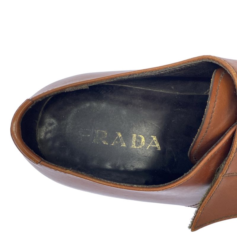 Prada Leather Loafer Shoes Brown -