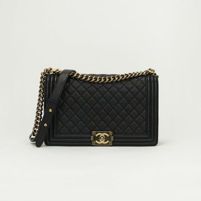 Chanel Boy Chanel Bag Shoulder Bag Caviar Skin Black Gold Hardware Chain