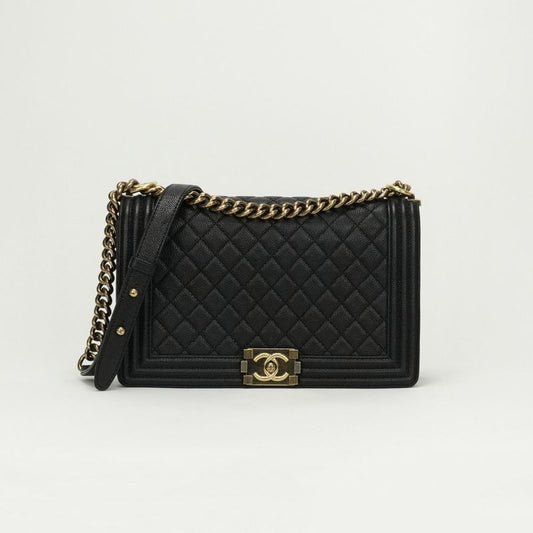 Chanel Boy Chanel Bag Shoulder Bag Caviar Skin Black Gold Hardware Chain