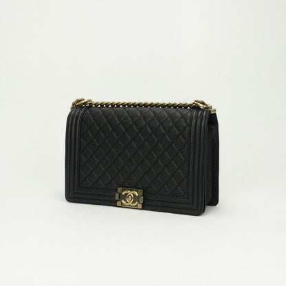 Chanel Boy Chanel Bag Shoulder Bag Caviar Skin Black Gold Hardware Chain