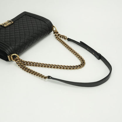 Chanel Boy Chanel Bag Shoulder Bag Caviar Skin Black Gold Hardware Chain