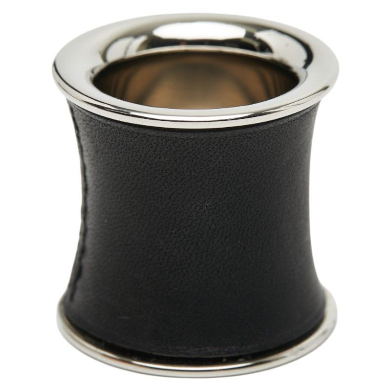 Hermes Tube Shape Silver Black Metal Leather Ladies