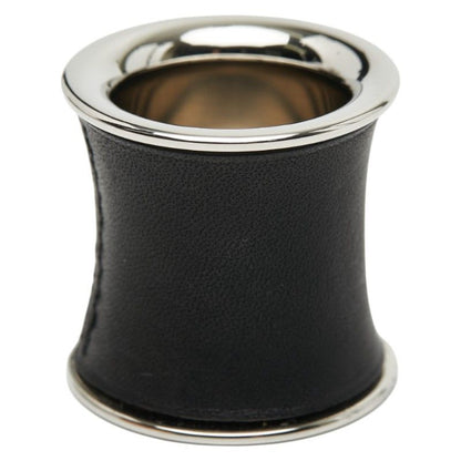Hermes Tube Shape Silver Black Metal Leather Ladies