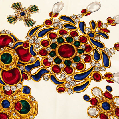 Chanel Jewelry Gem Pattern White Multicolor Silk Ladies