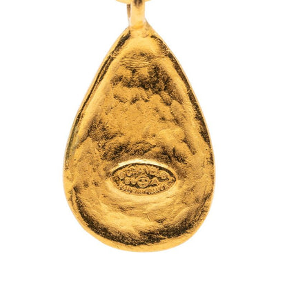 Chanel Vintage Coco Mark Gripoix Earrings Swing Gold Blue Plated Ladies