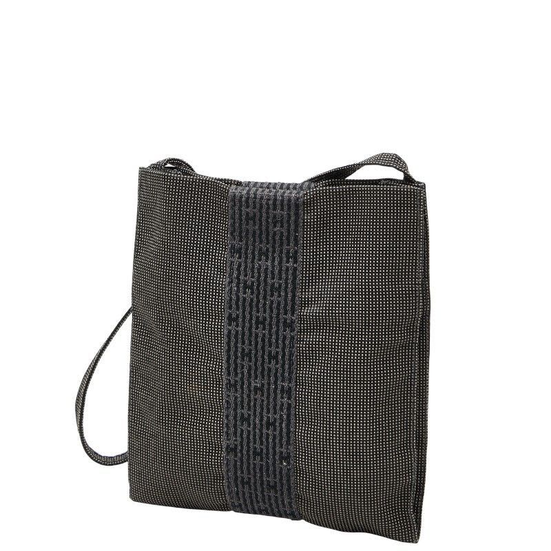 Hermes Her Line Crossbody Shoulder Bag Pochette Gray Black Canvas Women's