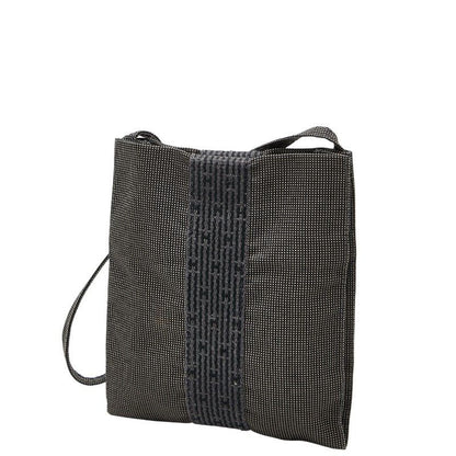Hermes Her Line Crossbody Shoulder Bag Pochette Gray Black Canvas Women's