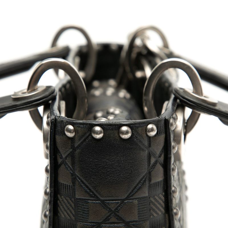 Dior Canage Lady Dior Studded Handbag Chain Shoulder Bag 2WAY Black Leather