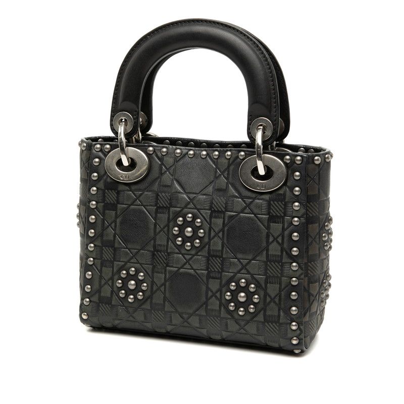 Dior Canage Lady Dior Studded Handbag Chain Shoulder Bag 2WAY Black Leather