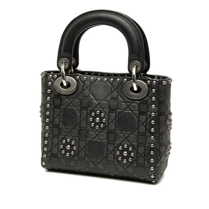 Dior Canage Lady Dior Studded Handbag Chain Shoulder Bag 2WAY Black Leather