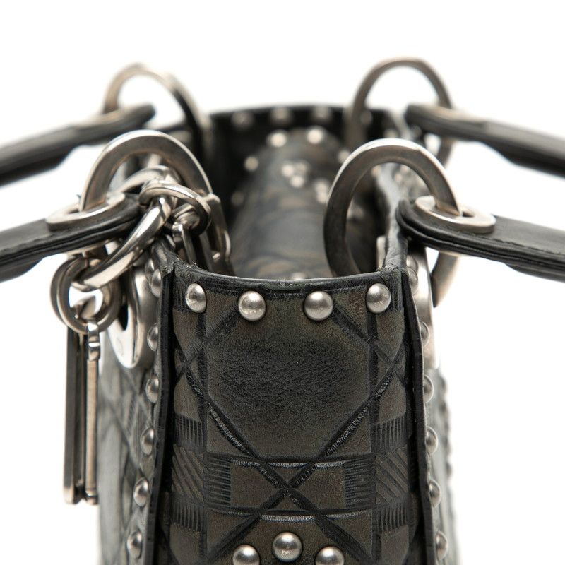 Dior Canage Lady Dior Studded Handbag Chain Shoulder Bag 2WAY Black Leather