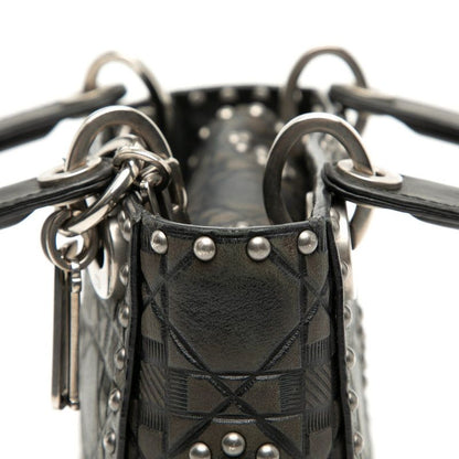 Dior Cannage Lady Studded Handbag Chain Shoulder Bag 2WAY Black Leather