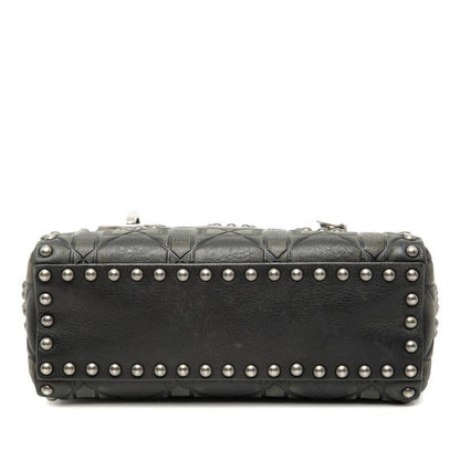 Dior Cannage Lady Studded Handbag Chain Shoulder Bag 2WAY Black Leather
