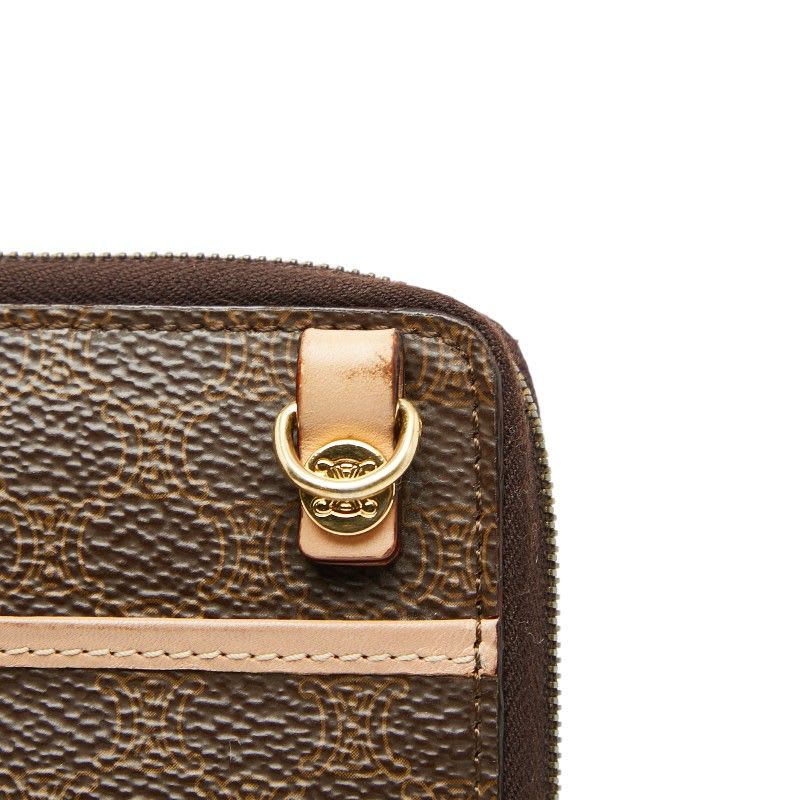 Celine Macadam Crossbody Shoulder Wallet Shoulder Bag Brown Beige PVC Leather