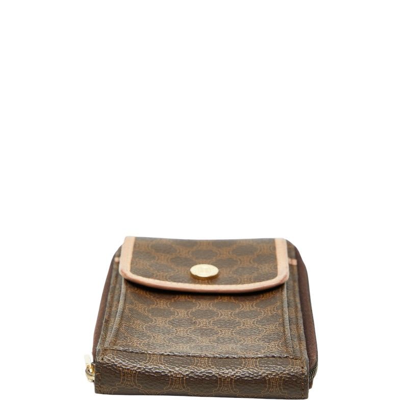 Celine Macadam Crossbody Shoulder Wallet Shoulder Bag Brown Beige PVC Leather