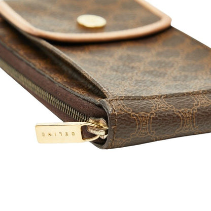Celine Macadam Crossbody Shoulder Wallet Shoulder Bag Brown Beige PVC Leather